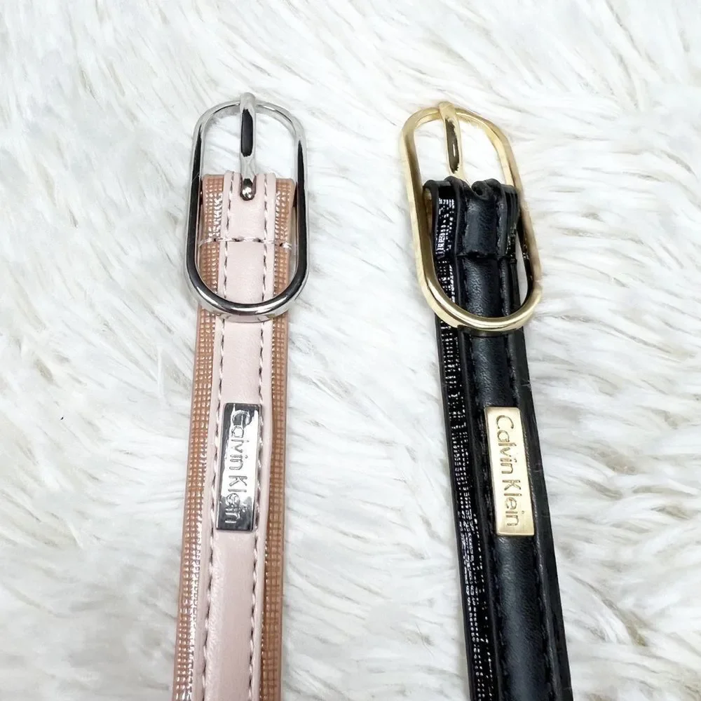 Calvin Klein Women's Skinny Belts Set of Two Black and Light Pink Size Medium‎